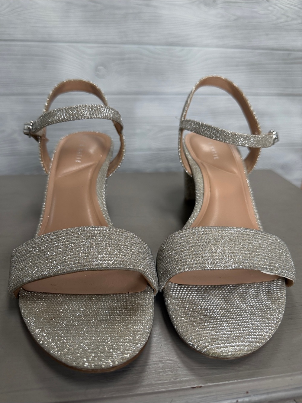 Kelly & Katie Silver Glitter Open-Toe Ankle-Strap Heels